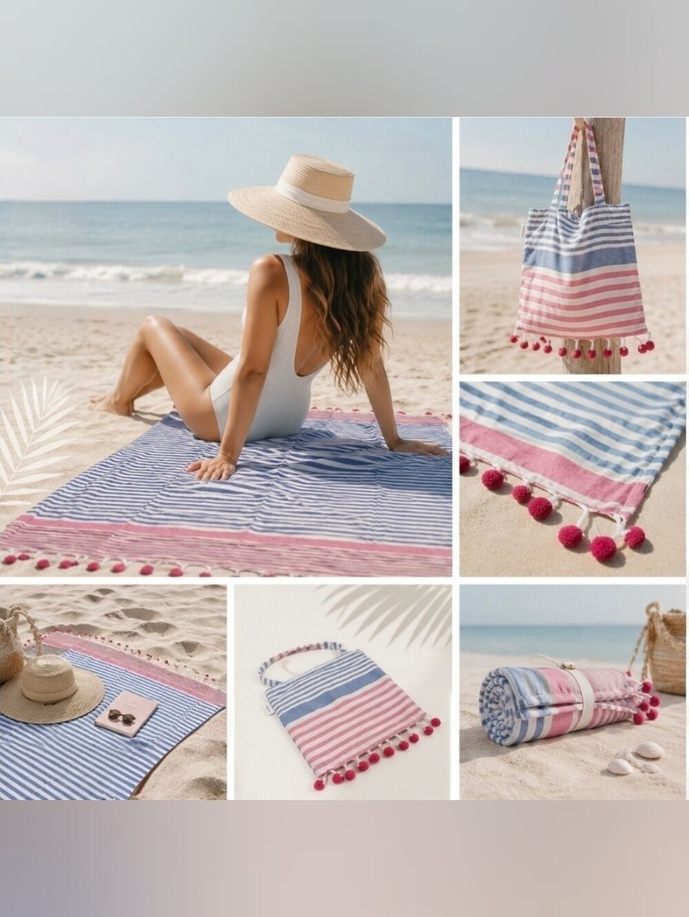 Shiraleah Striped Beach Towel/ Blanket  with Carrying Bag